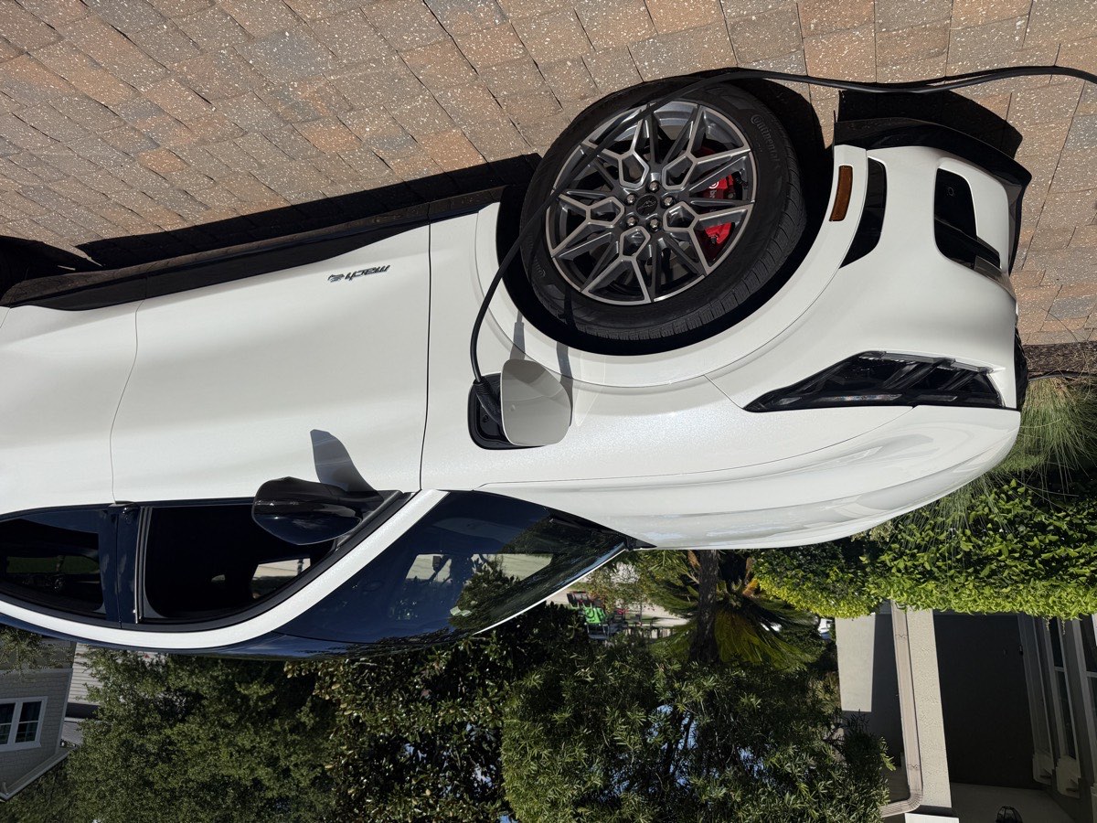 Ford Mustang Mach-E Level 2 charging port during a St. Johns County FL home charger install
